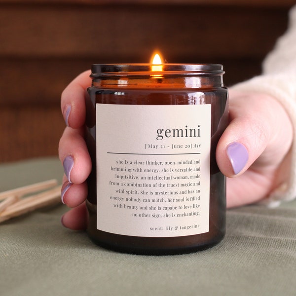 Gemini Gift Definition Star Sign Zodiac Candle, Includes Gift Box & Matches