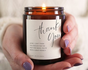 Personalised Thank You Gift Scented Candle, Includes Gift Box & Matches