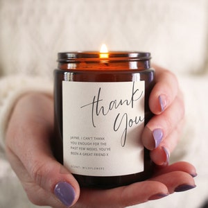 Personalised Thank You Gift Scented Candle, Includes Gift Box & Matches