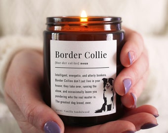 Border Collie Owner Gift Soy Candle, Dog Breed Definition, Includes Gift Box & Matches