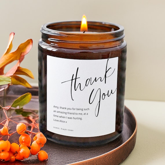 Personalised Thank You Candle, Gratitude Gift, Custom Message Candle, Teacher Appreciation Gift, Coworker Gift, Unique Thank You Present