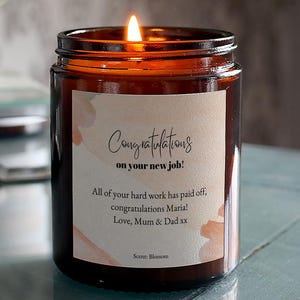 New Job Gift Personalised Candle Congratulations Message