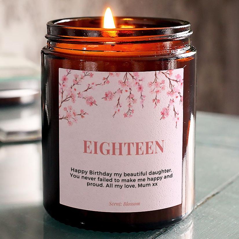 18th Birthday Gift: Personalized Cherry Blossom Soy Candle