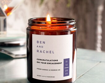 Engagement Gift Personalised Candle, Modern Design