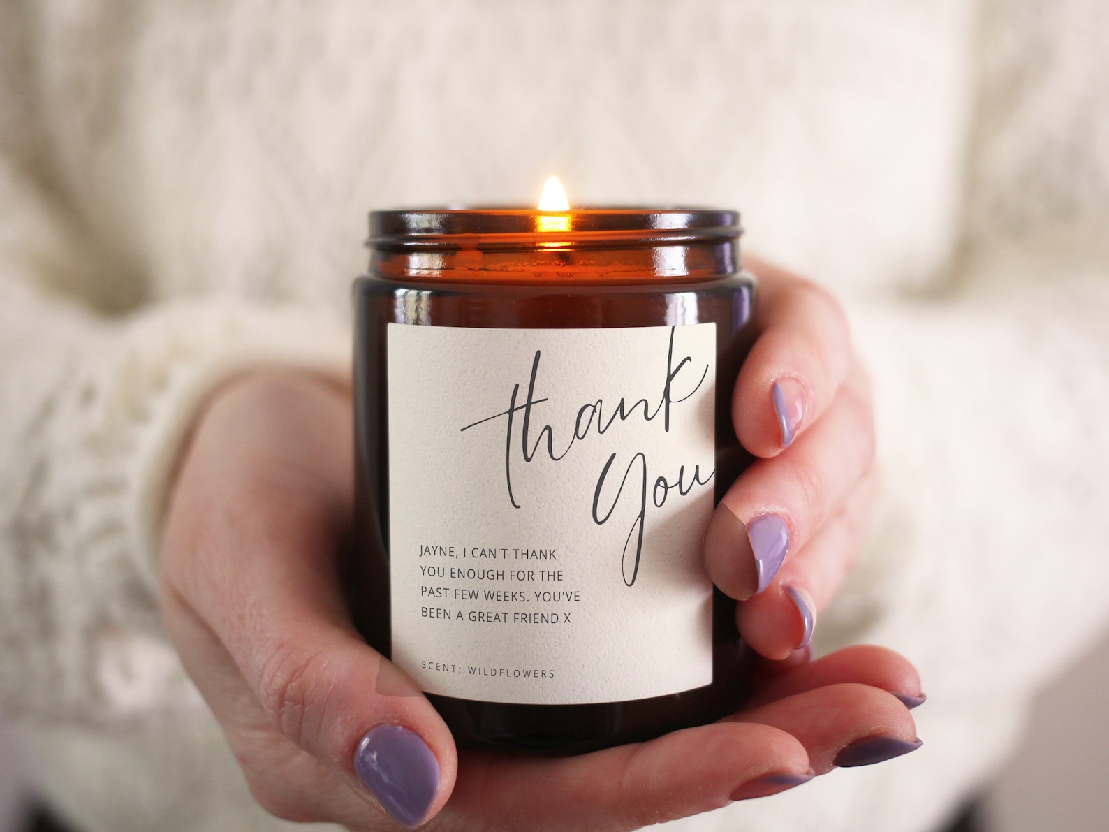 Personalized Thank You Gift Scented Candle, Includes Gift Box & Matches