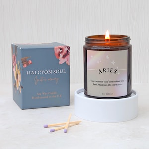 Aries Star Sign Gift Zodiac Candle, with Personalised Message, Includes Gift Box & Matches