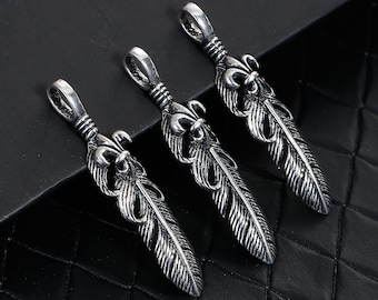 1 x Plume Pendant argent 43 x 9 mm