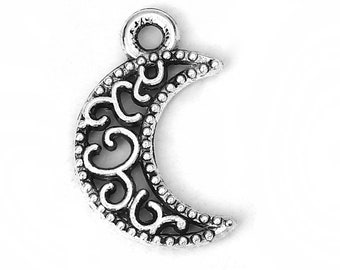 10 x Pendant Moon Silver 18 x 11 mm