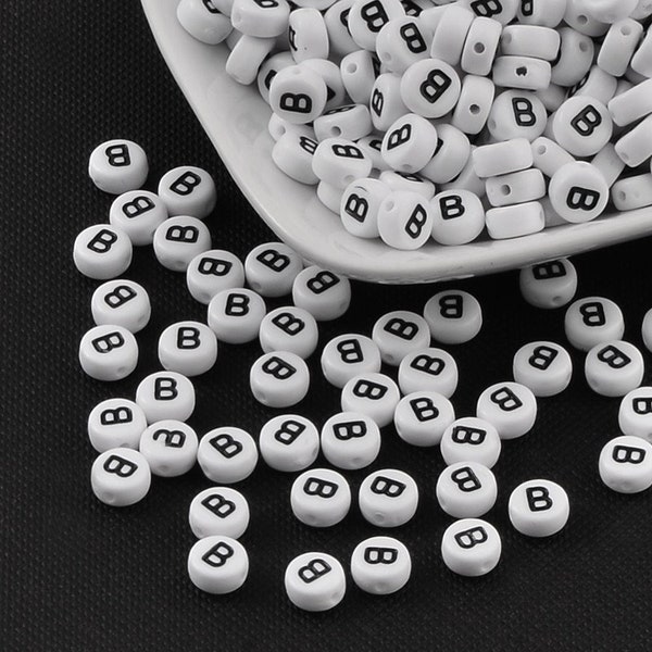 50 x Acrylic beads Letter B White 7 mm