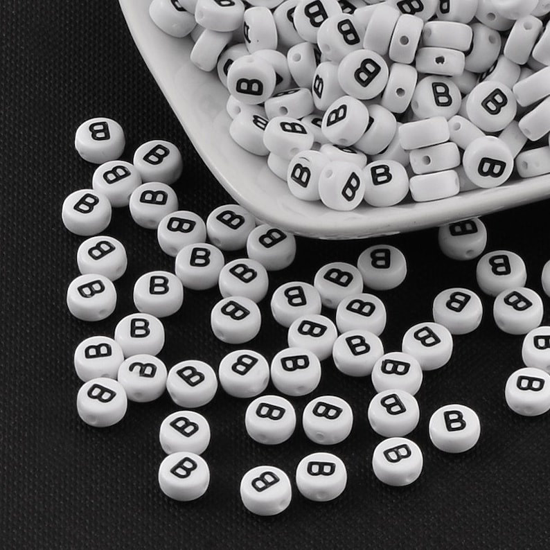 50 x Acrylic beads Letter B White 7 mm image 1