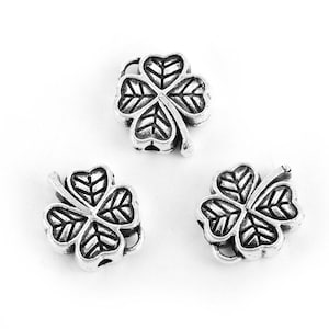 10 x perles en métal trèfle argenté 12 x 11 mm