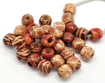 50 x wooden beads Bunt 11 x 12 mm