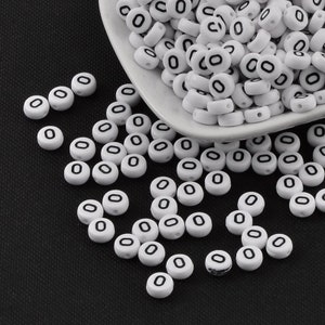 50 x contas acrílicas letra O branco 7 mm