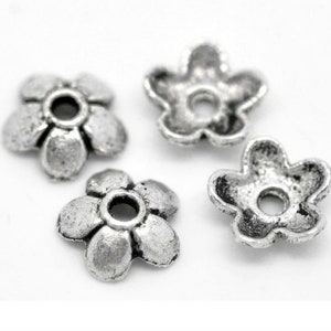 40 x Perlenkappen Blume Silber 6mm Bild 1