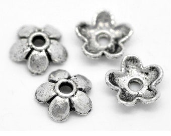 40 x Perlenkappen Blume Silber 6mm