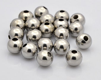 20 x inox argent perles 6 mm