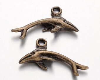 10 x Pendant Dolphin Bronze 23 x 12 mm