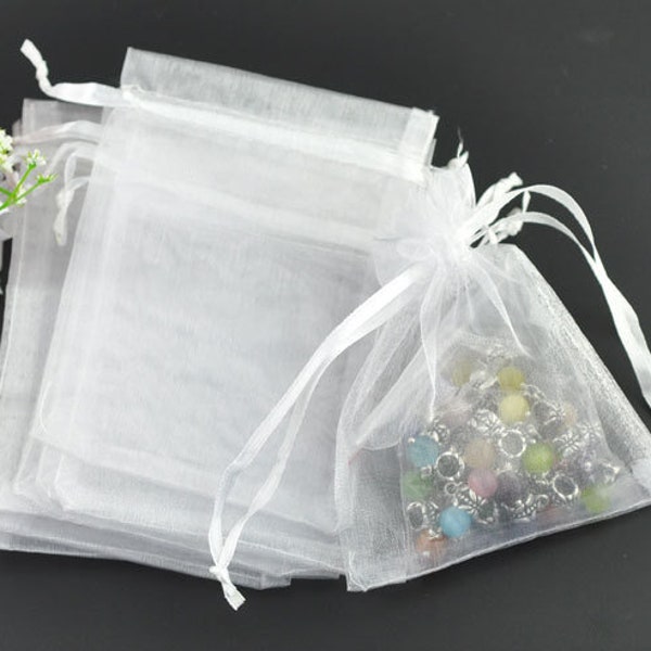 50 x organza cordon blanc 12 x 9 cm