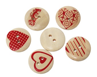 12 x wooden buttons Heart Red 20 mm