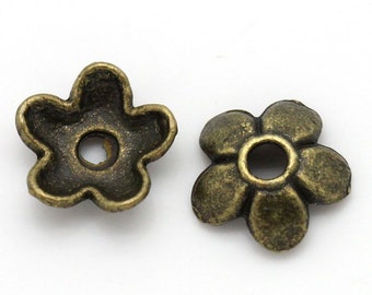 25 x pearl caps flower bronze 7 mm