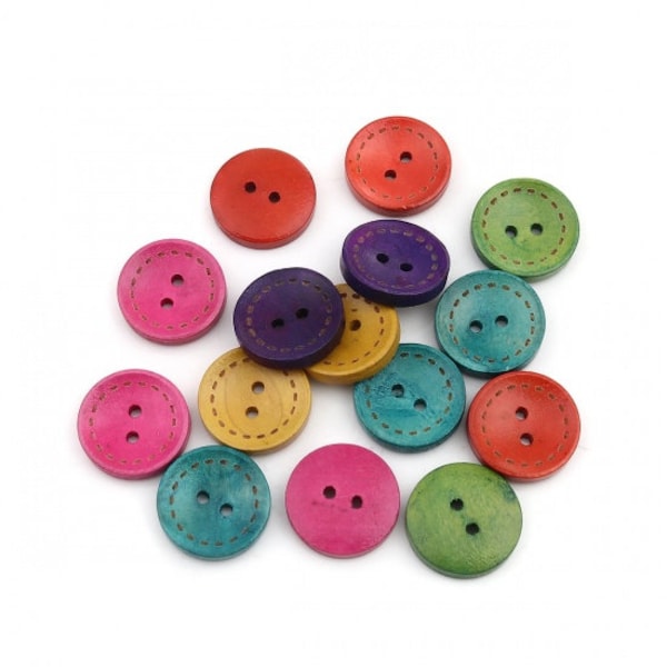 20 x Wooden buttons Colorful 20 mm