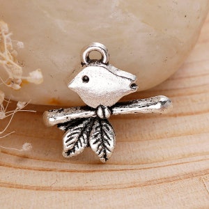 10 x Pendant Bird Silver 17 x 16 mm