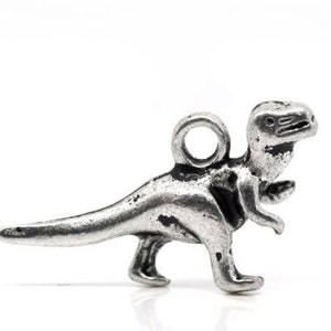 10 x Pendant Dinosaur Dino Silver 22 x 12 mm