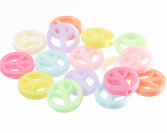 25 x Acrylic Beads Peace Colorful 16 mm