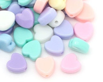 80 x Acrylic Beads Heart Colorful 8 mm