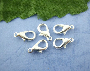 10 x mousqueton plaqué argent 12 x 6 mm