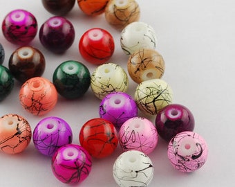 50 x glass beads Bunt 6 mm