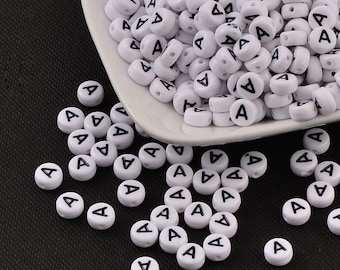 50 x acrylic beads letter A white 7 mm