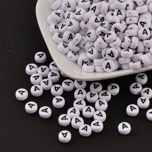 50 x Acrylic BeadEd Letters A White 7 mm