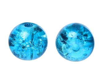 50 Perles turquoises Crackle 6 mm
