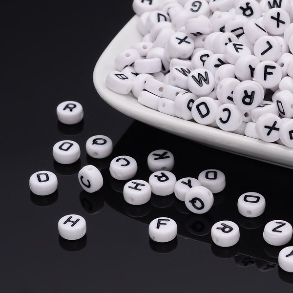 104 x Acrylic Beads Letters A-Z White 7 mm