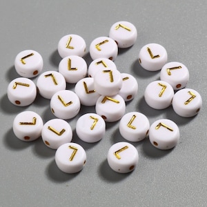 50 x contas acrílicas letra L ouro branco 7 mm