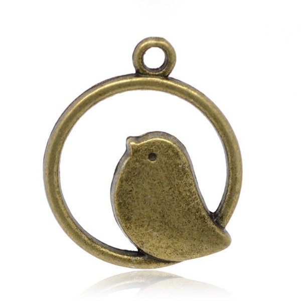 5 x oiseau pendentif en bronze 24 x 21 mm