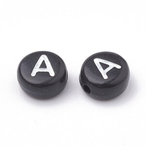 50 x Acrylic Beads Letter A Black 7 mm