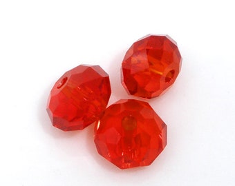 20 x Faceted glass beads Red 6 mm
