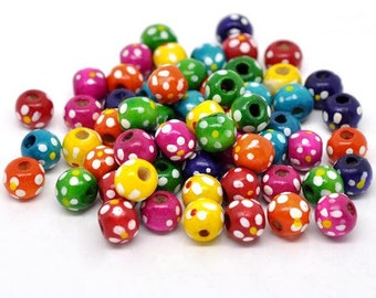 en bois 50 x perles colorée 10 x 9 mm