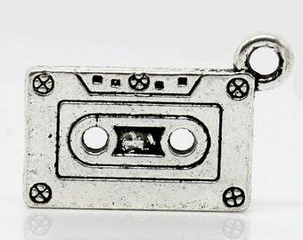 4 x Pendant cassette silver 27 x 13 mm