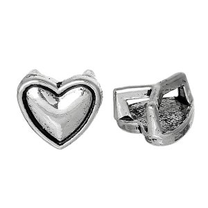 6 x sliding bead heart silver 10 x 9 mm