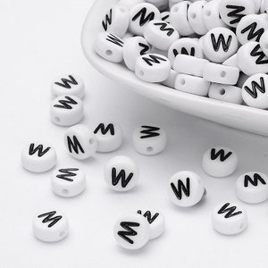 50 x cuentas acrílicas letra W blanco 7 mm