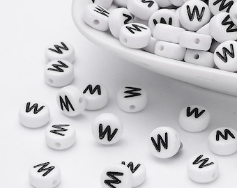 50 x Acrylic Beads Letter W White 7 mm