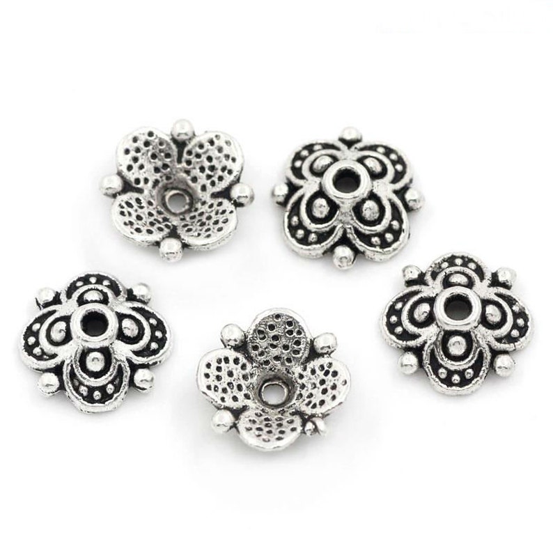 20 x Perlenkappen Blumen Silber 10mm Bild 1