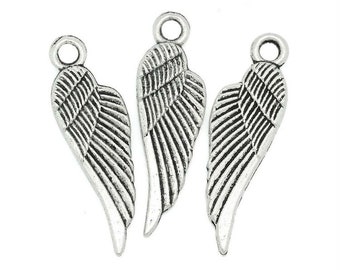 6 x Pendant Wing Silver 29 x 9 mm