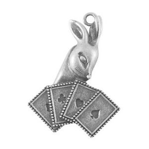 2 x ciondolo coniglio con mazzo di carte argento 50 x 36 mm