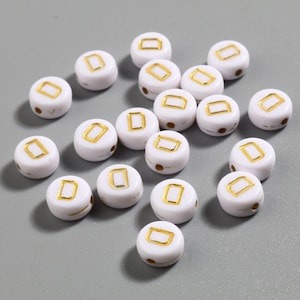 50 x contas acrílicas letra D ouro branco 7 mm