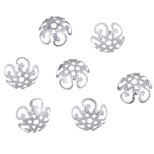 20 x cabochons fleur plaqué argent 10 mm