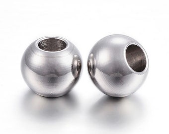 5 x stainless Steel beads Silver 8 x 6.5 mm